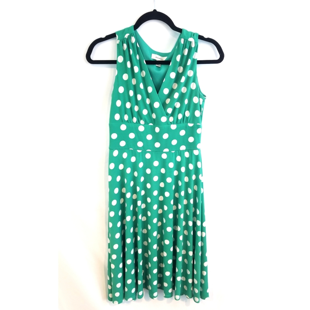 Dressbarn Size 4 Green and White Polka Dot Sleeveless Dress
